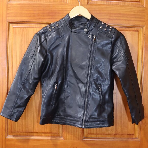Kids Faux Leather Jacket Studded Gothic Moto Zip Grunge 140 - Picture 1 of 11